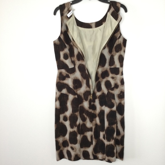 Calvin Klein Animal Print Sleeveless Sheath Dress Brown Tan Size 8 - Picture 7 of 10